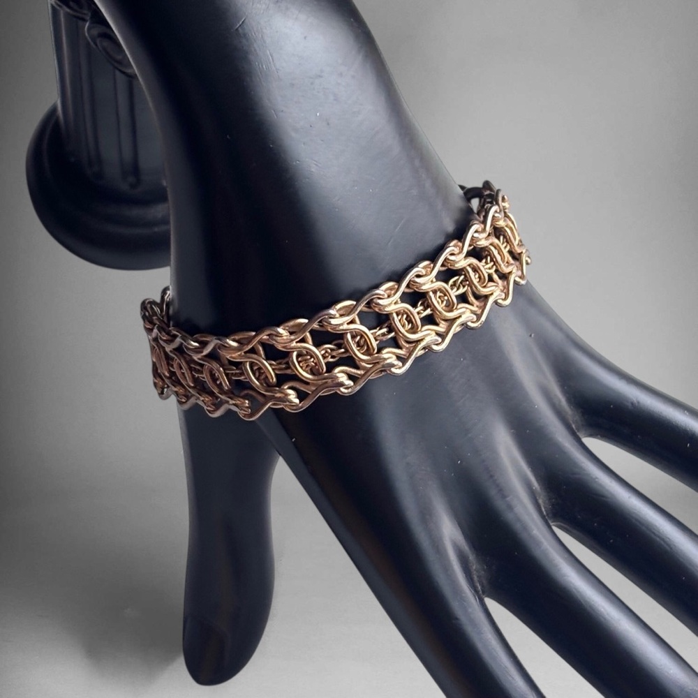 🌼Wide Gold Tone Byzantine Chain Link Bracelet